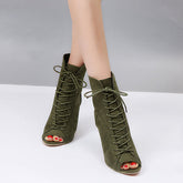 Peep Toe Stiletto High Heel Ankle Boots Lace Up Booties Oshnow